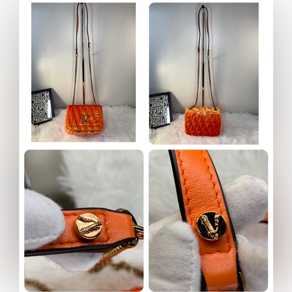 NWT Versace Virtus quilted orange velvet shoulder bag - Picture 9 of 11